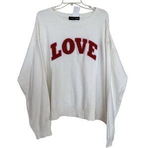 33 DEGREES Sweater Women‎ XXL Ivory Red Pink Hearts Valentine Love Embroidered
